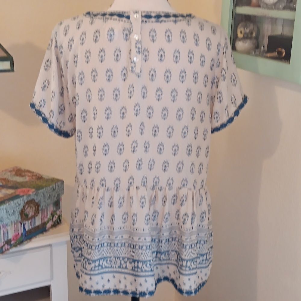 Sigrid Olsen Soft Boho Top. Coastal Cowgirl, Nordic, Embroidered - Picture 6 of 13